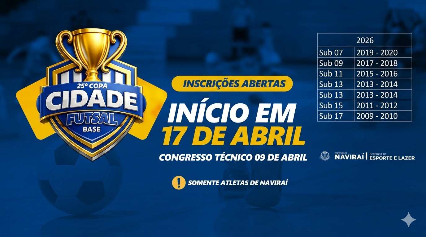 Inscrições abertas para a 25ª Copa Cidade de Futsal Base em Naviraí